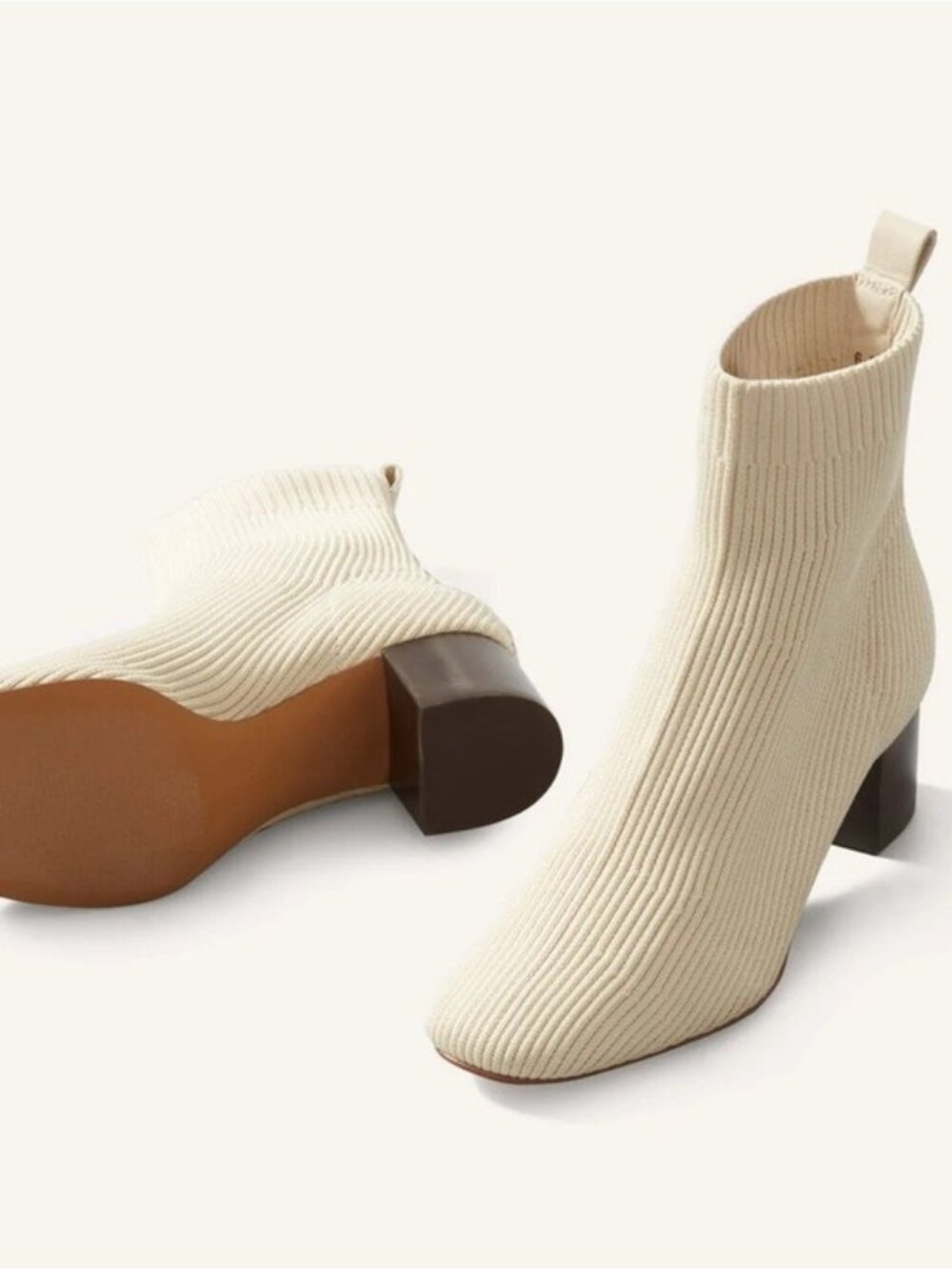 NEW Everlane The Glove Rib Knit Ankle Sock Boot 7.5 Bone 8.5 ReKnit Block Heel